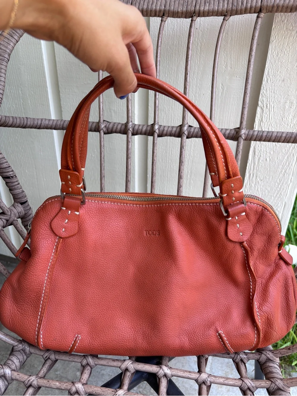 TOD'S Rust Orange Leather Shoulder Bag